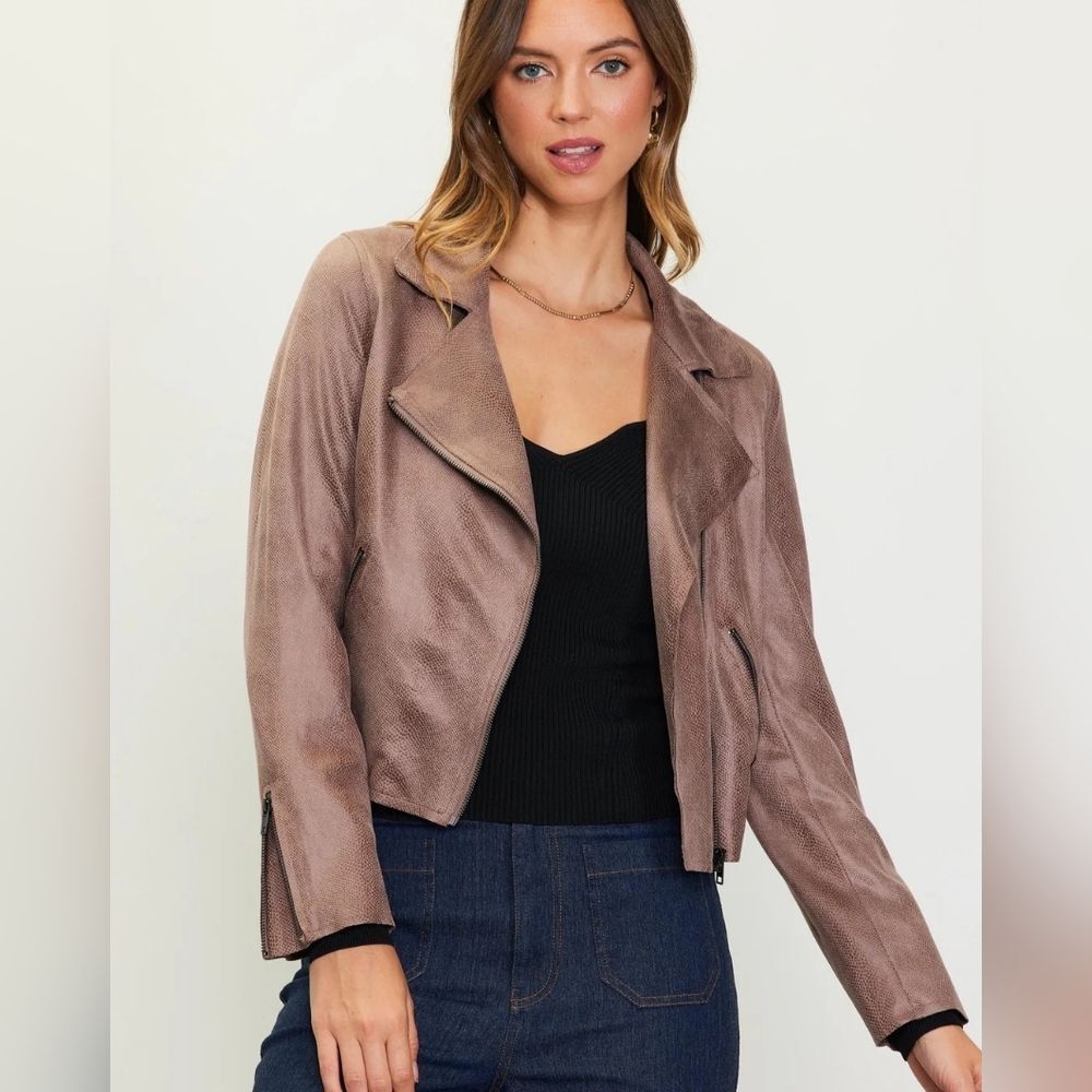 Faux Suede Biker Jacket Petite